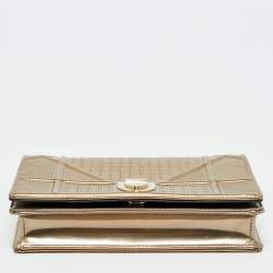 Pre Owned Dior Gold Microcannage Patent Leather Diorama Wallet on Chain