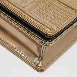 Pre Owned Dior Gold Microcannage Patent Leather Diorama Wallet on Chain