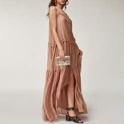 Pre Owned Dior Gold Microcannage Patent Leather Diorama Wallet on Chain