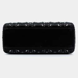 Pre Owned حقيبة ليدي ديور ديور كاناج ستراس مرصعة بالكريستال ساتان صغيرة سوداء