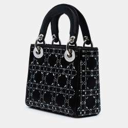 Pre Owned حقيبة ليدي ديور ديور كاناج ستراس مرصعة بالكريستال ساتان صغيرة سوداء