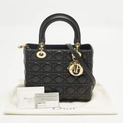 Pre Owned Dior Lady Dior Medium Black Cannage Leather Tote