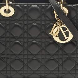 Pre Owned Dior Lady Dior Medium Black Cannage Leather Tote