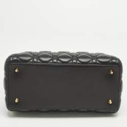 Pre Owned Dior Lady Dior Medium Black Cannage Leather Tote