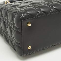 Pre Owned Dior Lady Dior Medium Black Cannage Leather Tote