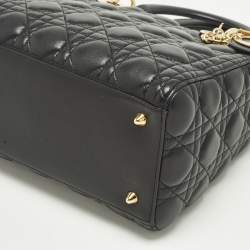 Pre Owned Dior Lady Dior Medium Black Cannage Leather Tote