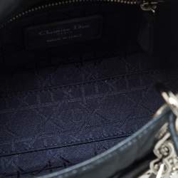 Pre Owned Dior Lady Dior Mini Navy Blue Cannage Iridescent Leather Tote