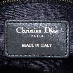 Pre Owned Dior Lady Dior Mini Navy Blue Cannage Iridescent Leather Tote