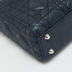 Pre Owned Dior Lady Dior Mini Navy Blue Cannage Iridescent Leather Tote