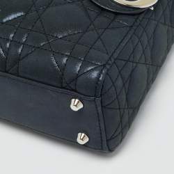 Pre Owned Dior Lady Dior Mini Navy Blue Cannage Iridescent Leather Tote