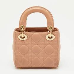 Pre Owned Dior Lady Dior Micro Beige Cannage Leather Tote