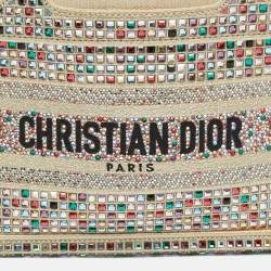 مملوكة مسبقًا Dior Crystal Embellished Book Gold Canvas Tote