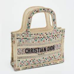 مملوكة مسبقًا Dior Crystal Embellished Book Gold Canvas Tote