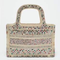 مملوكة مسبقًا Dior Crystal Embellished Book Gold Canvas Tote
