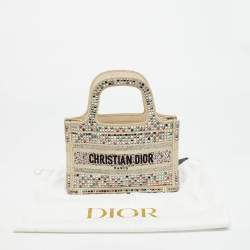 مملوكة مسبقًا Dior Crystal Embellished Book Gold Canvas Tote