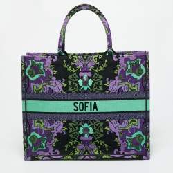 مملوكة مسبقًا حقيبة يد ديور توت كتاب الغابة المنقوشة متعددة الألوان كبيرة قماش مطرز