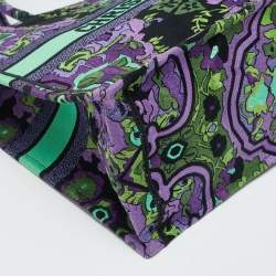 مملوكة مسبقًا حقيبة يد ديور توت كتاب الغابة المنقوشة متعددة الألوان كبيرة قماش مطرز