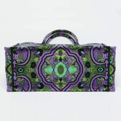 مملوكة مسبقًا حقيبة يد ديور توت كتاب الغابة المنقوشة متعددة الألوان كبيرة قماش مطرز