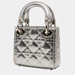 مملوكة مسبقًا Dior Silver Micro Metallic Lambskin Cannage Bear Lady Dior