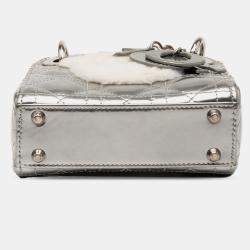 مملوكة مسبقًا Dior Silver Micro Metallic Lambskin Cannage Bear Lady Dior