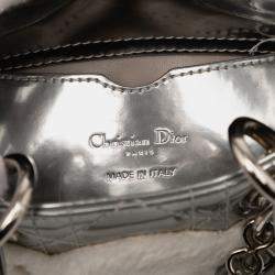 مملوكة مسبقًا Dior Silver Micro Metallic Lambskin Cannage Bear Lady Dior