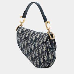 Pre Owned حقيبة ديور سادل قماش أوبليك صغيرة زرقاء داكنة