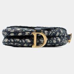 Pre Owned حقيبة ديور سادل قماش أوبليك صغيرة زرقاء داكنة