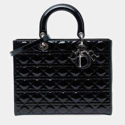 مملوكة مسبقًا Dior Black Large Patent Cannage Lady Dior