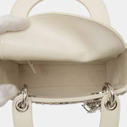 مملوكة مسبقًا Dior White Mini Beaded Lambskin Cannage Lady Dior