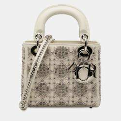 مملوكة مسبقًا Dior White Mini Beaded Lambskin Cannage Lady Dior