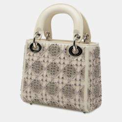 مملوكة مسبقًا Dior White Mini Beaded Lambskin Cannage Lady Dior