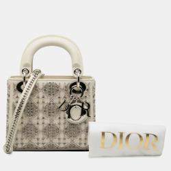 مملوكة مسبقًا Dior White Mini Beaded Lambskin Cannage Lady Dior