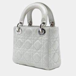 Pre Owned Dior Silver Mini Iridescent Lambskin Cannage Lady Dior