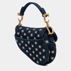 مملوكة مسبقًا حقيبة ديور سادل مطرزة جينز ميكرو زرقاء