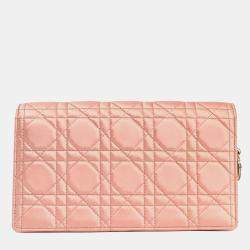 Pre Owned Christian Dior 2019 Pink Satin Cannage Wallet on Chain