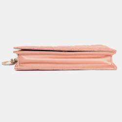 Pre Owned Christian Dior 2019 Pink Satin Cannage Wallet on Chain