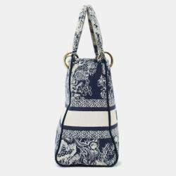 Pre Owned حقيبة كريستيان ديور ليدي دي-لايت طراز تول دو جوي أبيض/أسود مع حزام يدوي