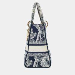 Pre Owned حقيبة كريستيان ديور ليدي دي-لايت طراز تول دو جوي أبيض/أسود مع حزام يدوي