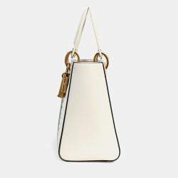 مملوكة مسبقًا حقيبة كريستيان ديور x نيكا دي سانت فال 2018 جلد أبيض تنين "ليدي ديور" متوسطة مع حزام