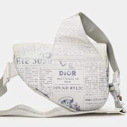 Pre Owned حقيبة سرج مطبوعة صحيفة بيضاء/رمادية كريستيان ديور × دانيال أرشام 2019
