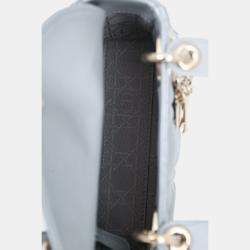 مملوكة مسبقًا Christian Dior Grey Shimmer Leather Cannage Mini Lady Dior with Strap