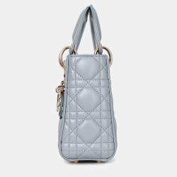 مملوكة مسبقًا Christian Dior Grey Shimmer Leather Cannage Mini Lady Dior with Strap