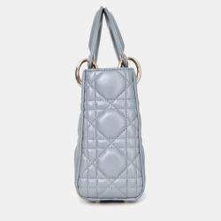 مملوكة مسبقًا Christian Dior Grey Shimmer Leather Cannage Mini Lady Dior with Strap