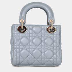 مملوكة مسبقًا Christian Dior Grey Shimmer Leather Cannage Mini Lady Dior with Strap