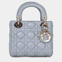 مملوكة مسبقًا Christian Dior Grey Shimmer Leather Cannage Mini Lady Dior with Strap