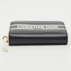 Pre Owned محفظة ديور فيب جلد أزرق بحري/أبيض مدمجة