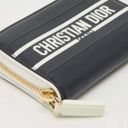 Pre Owned محفظة ديور فيب جلد أزرق بحري/أبيض مدمجة