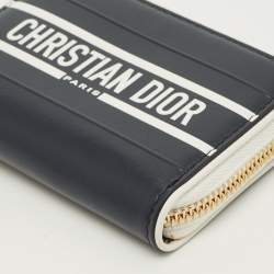 Pre Owned محفظة ديور  فيب جلد أزرق بحري/أبيض مدمجة