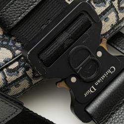 مملوكة مسبقًا حقيبة كتف ديور سادل أوبليك كانفاس جلد كحلية بيج للجسم