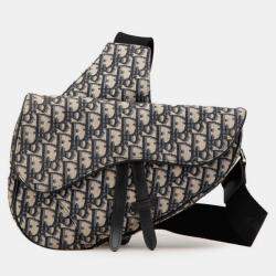 مملوكة مسبقًا حقيبة كتف ديور سادل أوبليك كانفاس جلد كحلية بيج للجسم